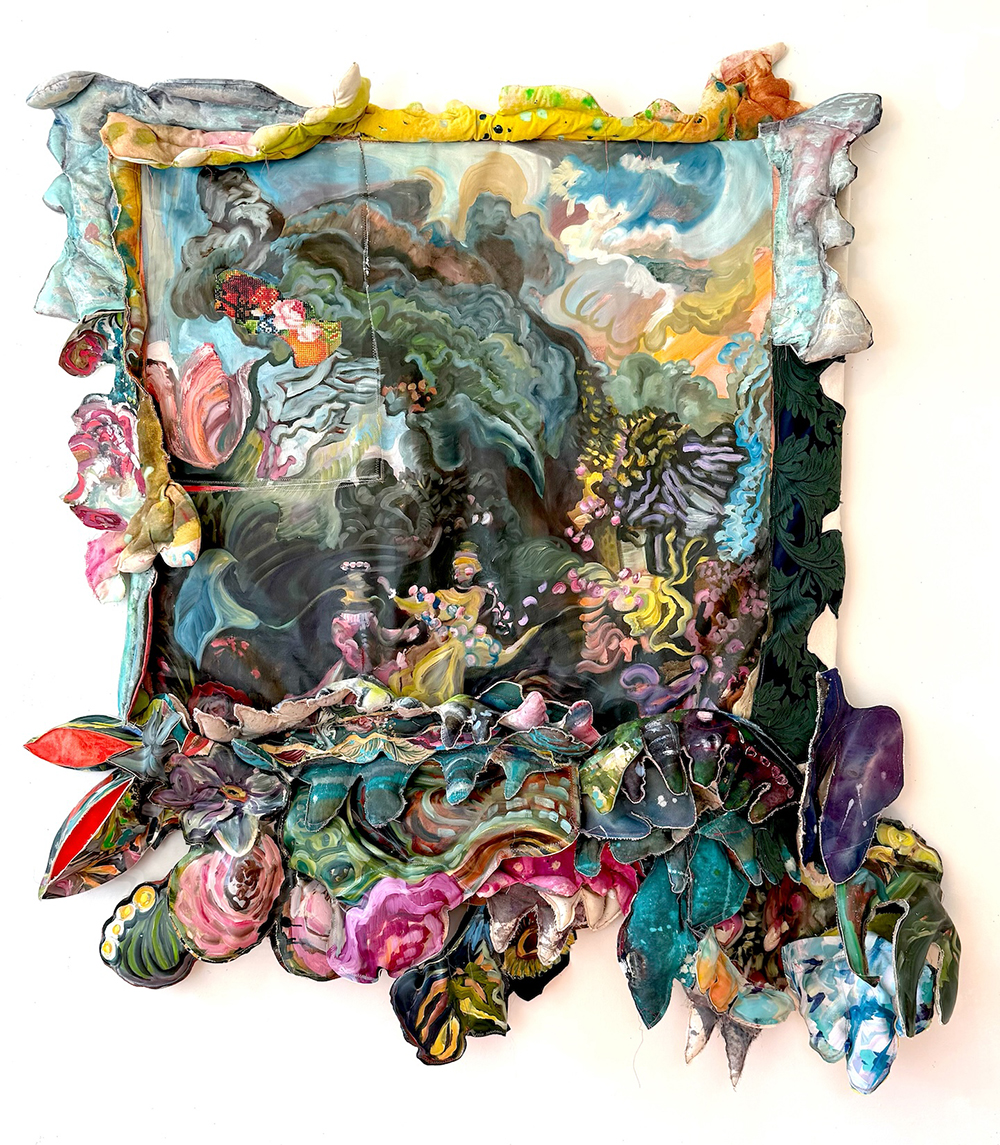 colorful painting with soft sculptural elements