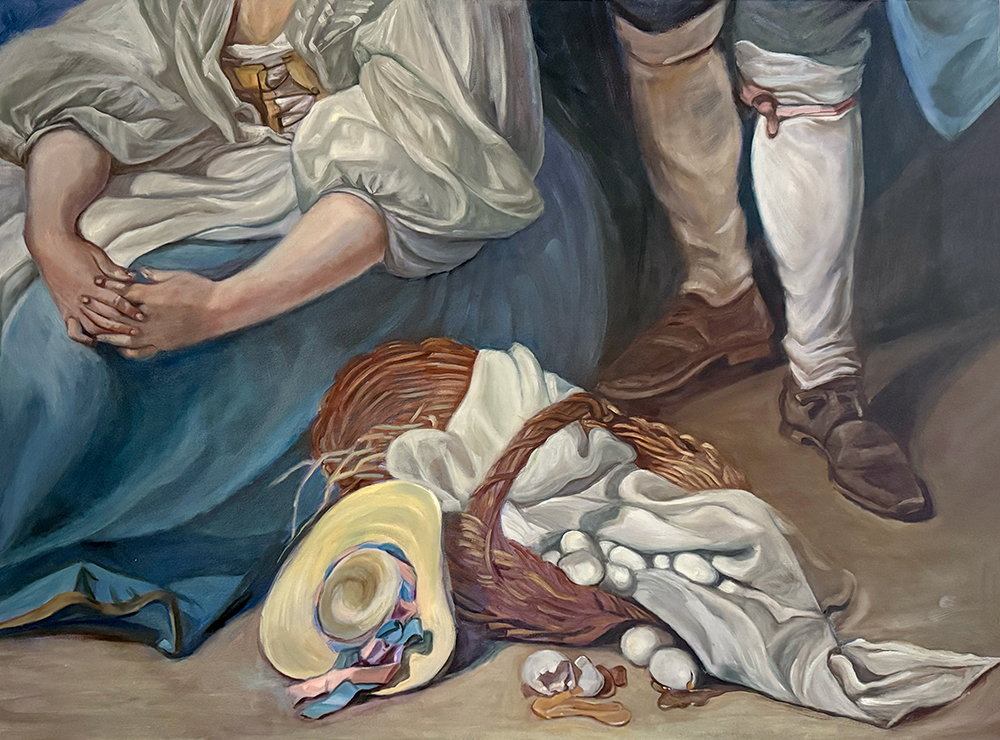 basket of eggs broken on the ground