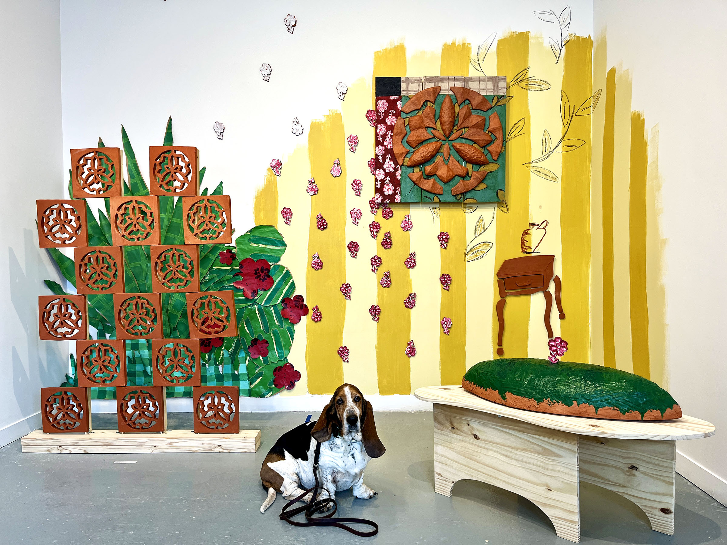 studio shot of installation with dog