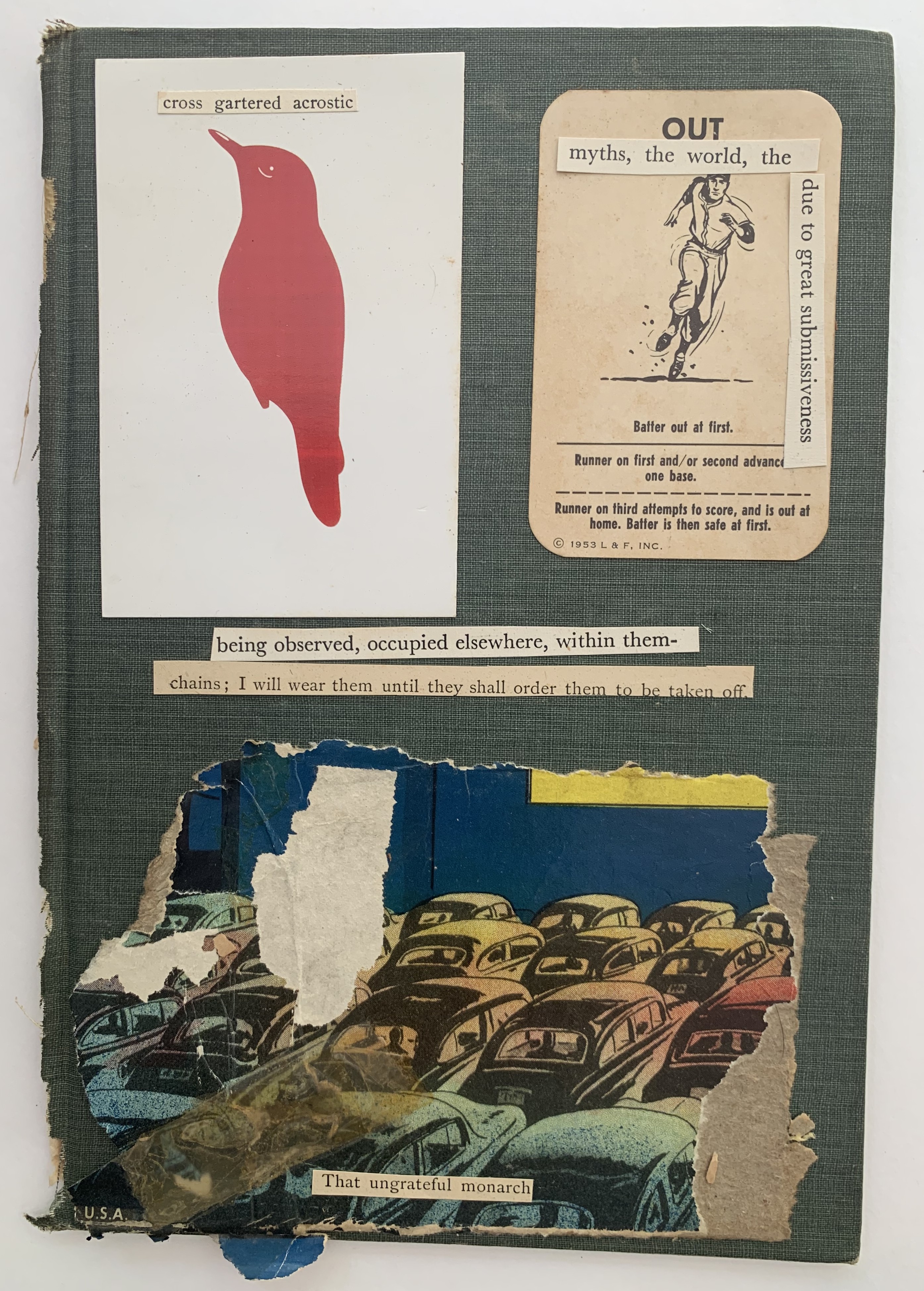 bird, runner and cars collage