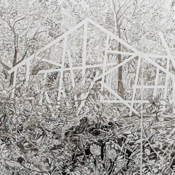 detail of drawing of structure in vegetation