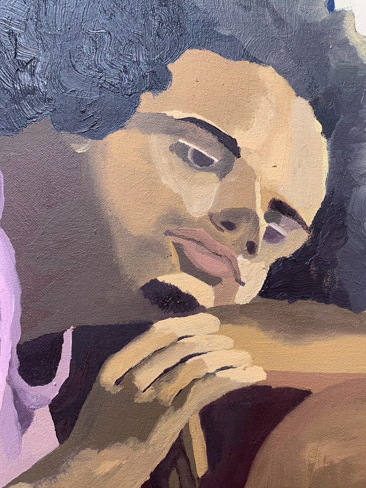Close - up painting of a young person looking into the distance