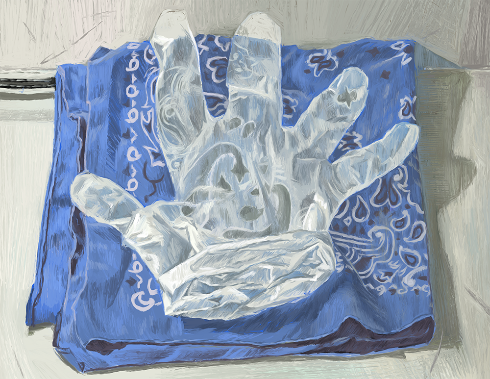 pastel drawing of a glove