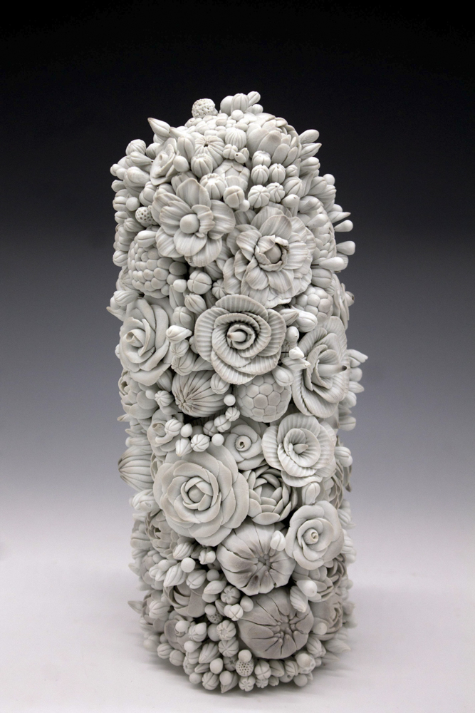 White porcelain floral ceramic sculpture