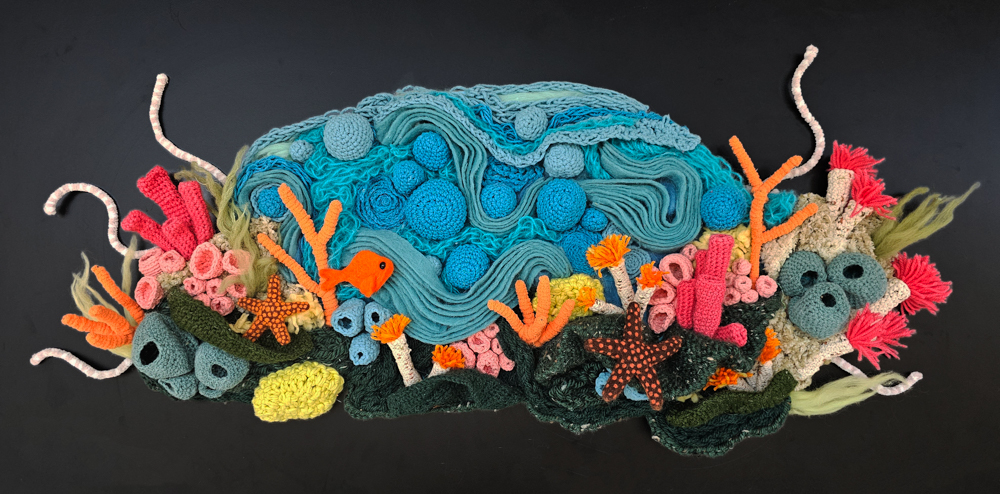 sculpture of coral reef made with yarn