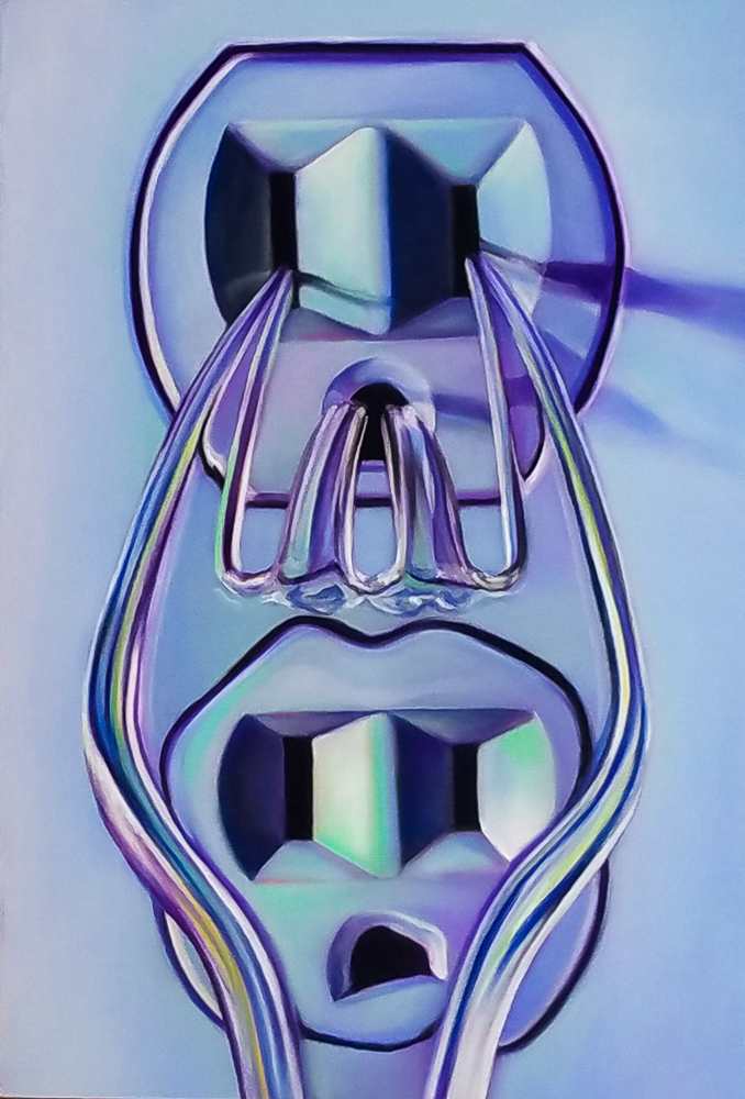 Pastel drawing of plastic fork in light socket