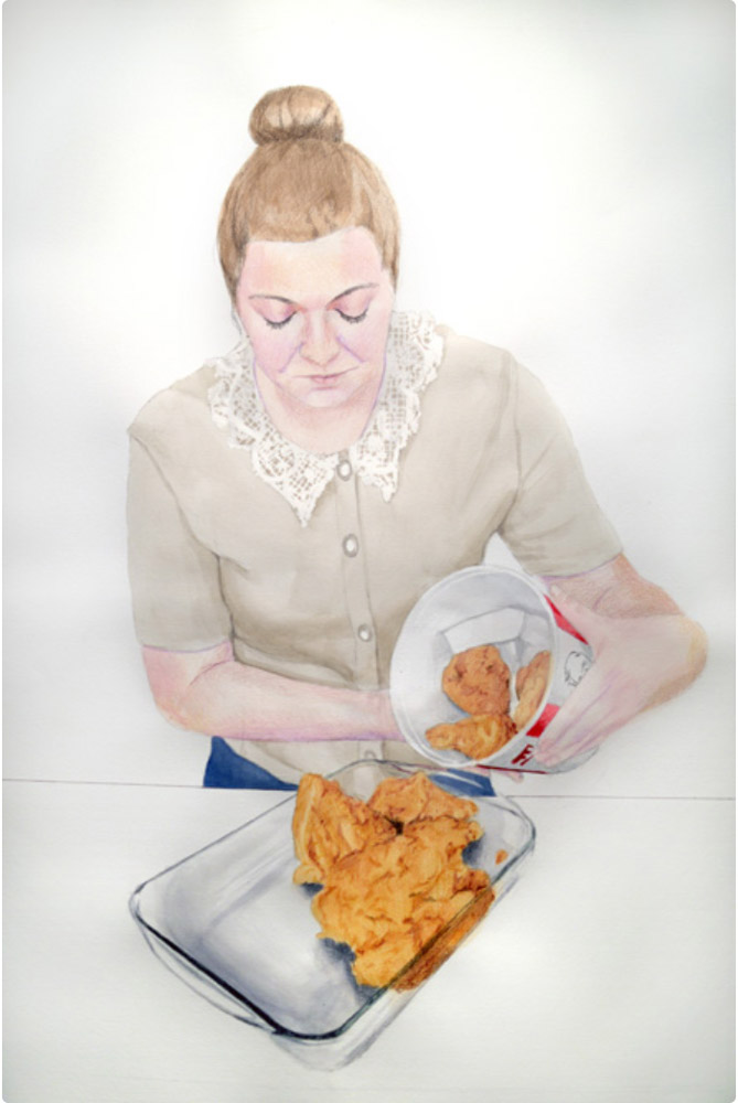 woman with fried chicken